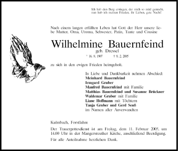 Anzeige von Wilhelmine Bauernfeind von MGO