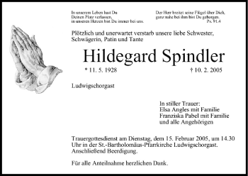 Anzeige von Hildegard Spindler von MGO