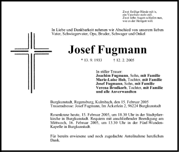 Anzeige von Josef Fugmann von MGO
