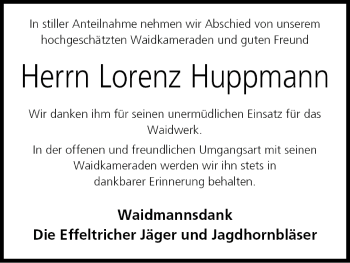 Anzeige von Lorenz Huppmann von MGO