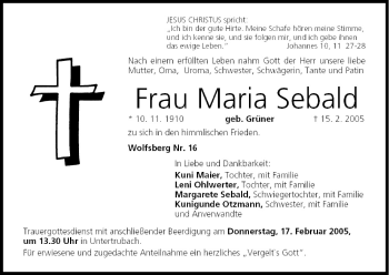 Anzeige von Maria Sebald von MGO