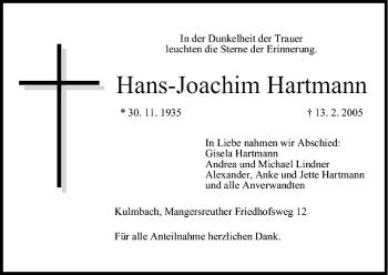 Anzeige von Hans-Joachim Hartmann von MGO
