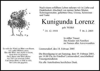 Anzeige von Kunigunda Lorenz von MGO
