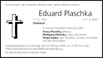 Anzeige von Eduard Plaschka von MGO