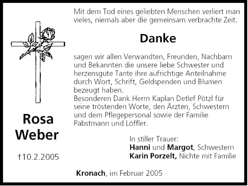  Traueranzeige für Rosa Weber vom 24.02.2005 aus MGO