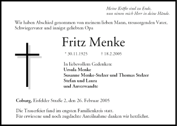 Anzeige von Fritz Menke von MGO