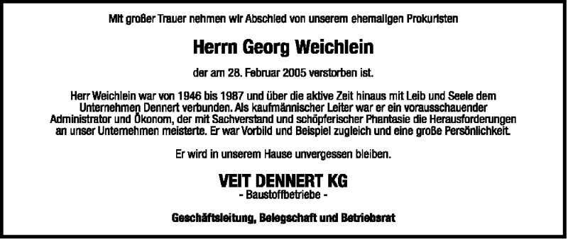  Traueranzeige für Georg Weichlein vom 03.03.2005 aus MGO