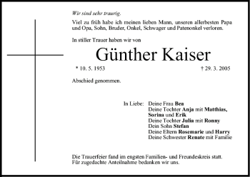 Anzeige von Günther Kaiser von MGO