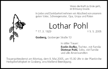 Anzeige von Lothar Pohl von MGO