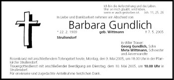 Anzeige von Barbara Gundlich von MGO