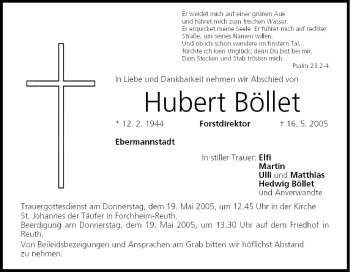 Anzeige von Hubert Böllet von MGO