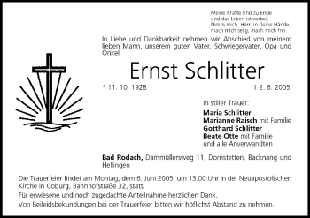 Anzeige von Ernst Schlitter von MGO