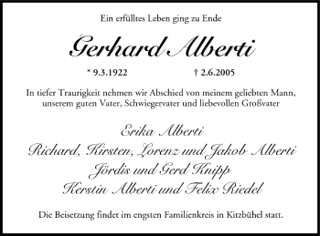 Anzeige von Gerhard Alberti von MGO