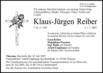 Anzeige von Klaus-Jürgen Reiber von MGO