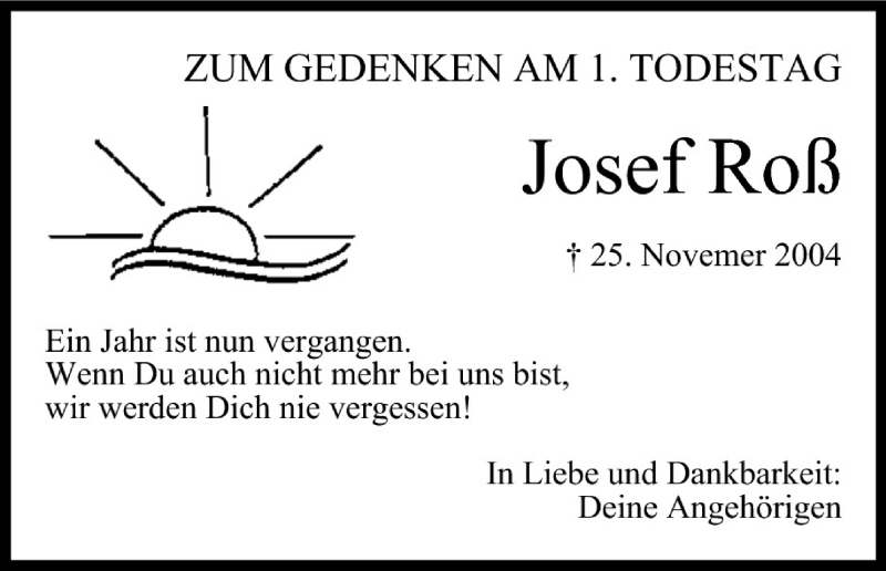  Traueranzeige für Josef Roß vom 25.11.2005 aus MGO