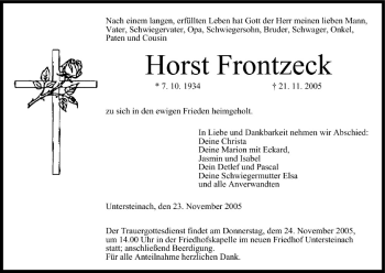 Anzeige von Horst Frontzeck von MGO