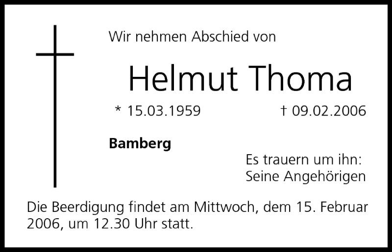  Traueranzeige für Helmut Thoma vom 14.02.2006 aus MGO
