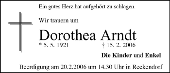 Anzeige von Dorothea Arndt von MGO