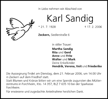 Anzeige von Karl Sandig von MGO