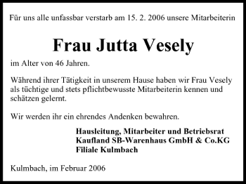 Anzeige von Jutta Vesely von MGO