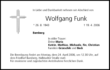 Anzeige von Wolfgang Funk von MGO