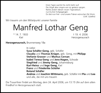Anzeige von Manfred Lothar Geng von MGO