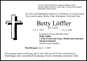 Anzeige von Betty Löffler von MGO