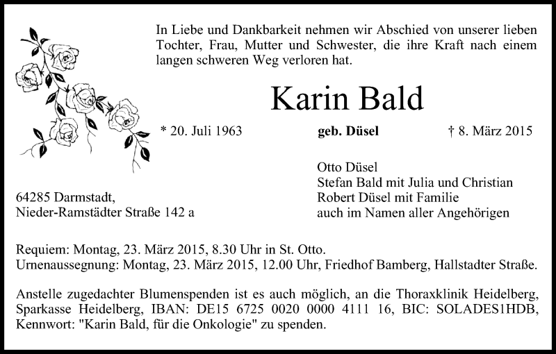  Traueranzeige für Karin Bald vom 14.03.2015 aus MGO