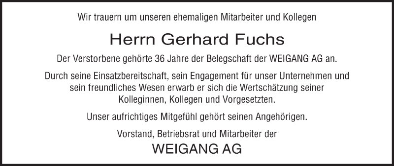 Traueranzeige für Gerhard Fuchs vom 15.06.2015 aus MGO