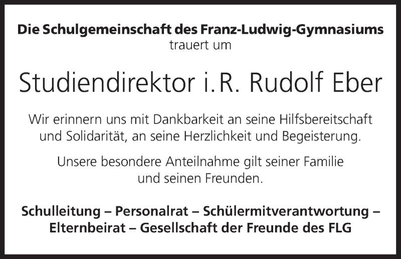  Traueranzeige für Rudolf Eber vom 24.09.2015 aus MGO