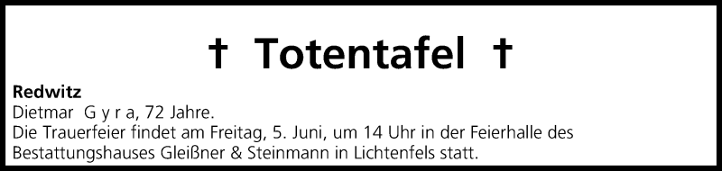  Traueranzeige für Totentafel vom 04.06.2015 vom 04.06.2015 aus MGO