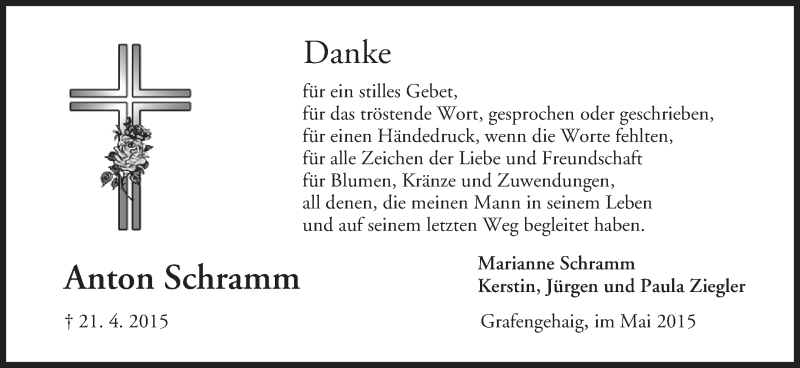  Traueranzeige für Anton Schramm vom 09.05.2015 aus MGO