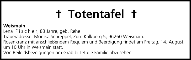  Traueranzeige für Totentafel, vom 14.08.2015 vom 14.08.2015 aus MGO