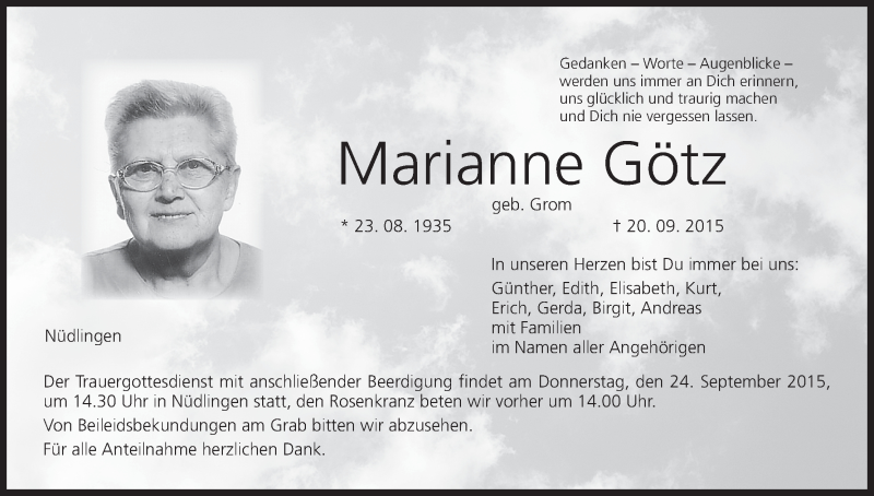 Marianne Götz | Traueranzeige | trauer.inFranken.de
