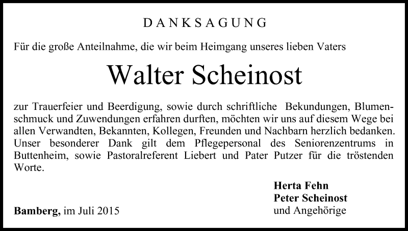  Traueranzeige für Walter Scheinost vom 25.07.2015 aus MGO