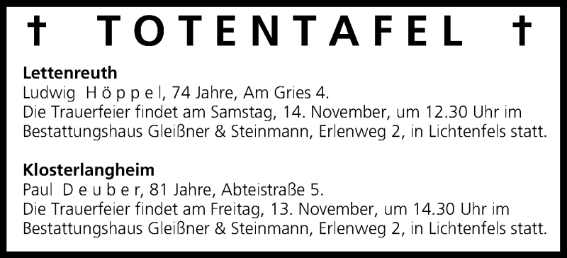  Traueranzeige für Totentafel vom 13.11.2015 vom 13.11.2015 aus MGO