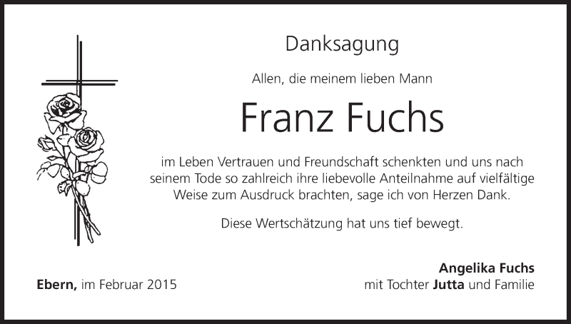  Traueranzeige für Franz Fuchs vom 14.02.2015 aus MGO