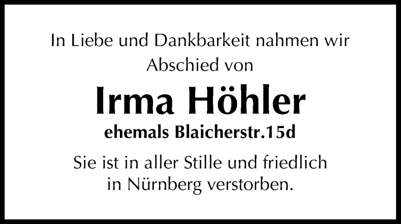  Traueranzeige für Irma Höhler vom 23.05.2015 aus MGO