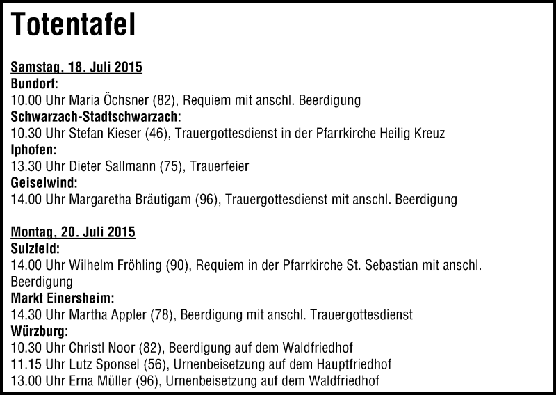  Traueranzeige für Martha Appler vom 18.07.2015 aus MGO