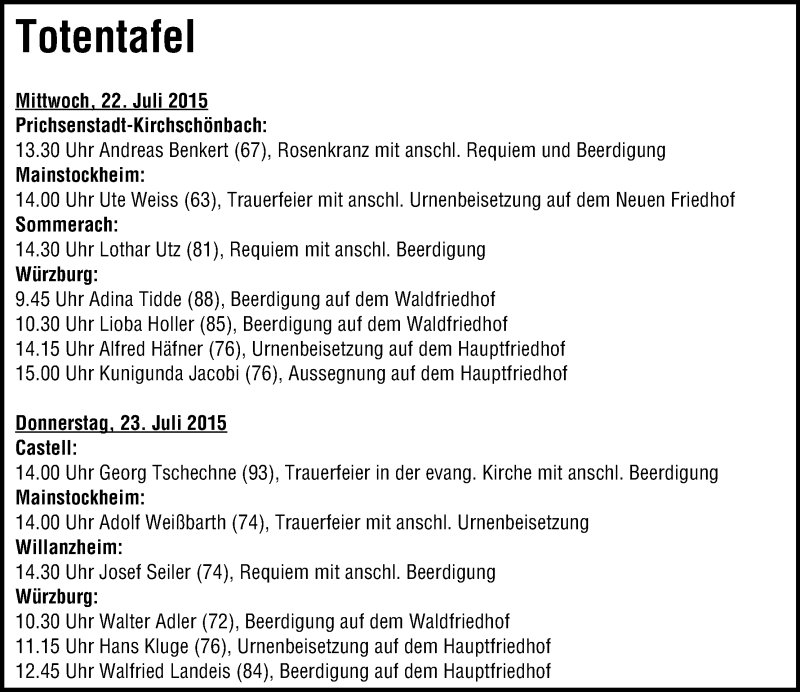  Traueranzeige für Georg Tschechne vom 22.07.2015 aus MGO