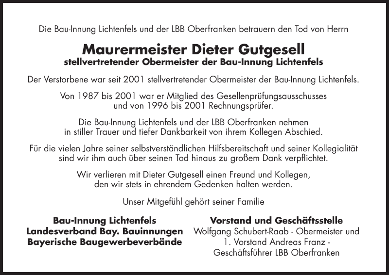  Traueranzeige für Dieter Gutgesell vom 11.05.2015 aus MGO