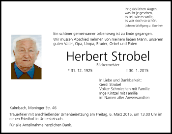 Anzeige von Herbert Strobel von MGO