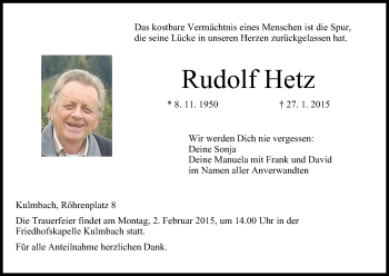Anzeige von Rudolf Hetz von MGO