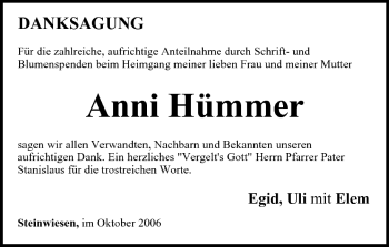 Anzeige von Anni Hümmer von MGO