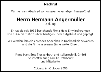 Anzeige von Hermann Angermüller von MGO