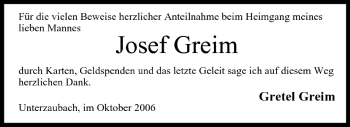 Anzeige von Josef Greim von MGO