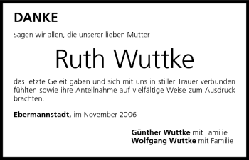 Anzeige von Ruth Wuttke von MGO