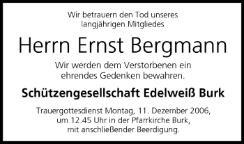 Anzeige von Ernst Bergmann von MGO