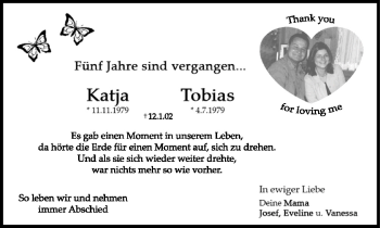 Katja Und Tobias | Traueranzeige | Trauer.inFranken.de