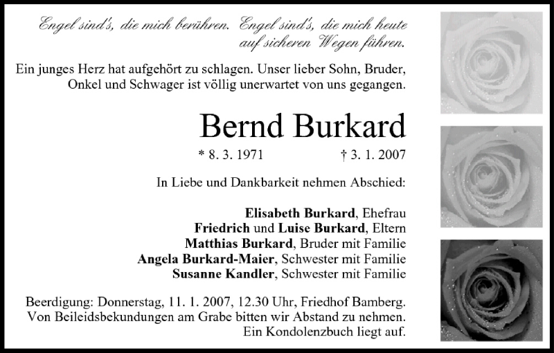  Traueranzeige für Bernd Burkard vom 10.01.2007 aus MGO
